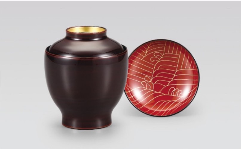S  3989581 - 越前漆器　福小吹椀　見返し日の出波[1客]