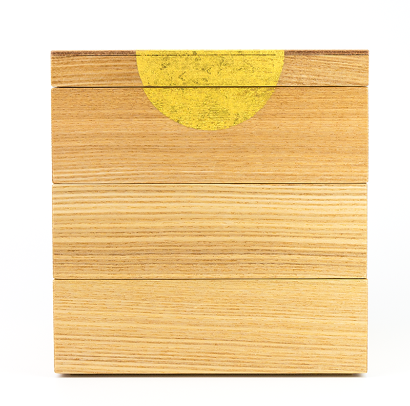 【箔蒔絵】越前漆器　日月蒔絵　タモ 三段重（16.8×16.8×高さ17.0cm）［1組］【お正月】