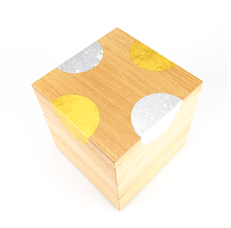 【箔蒔絵】越前塗　日月蒔絵　タモ 三段重（16.8×16.8×高さ17.0cm）［1組］【お正月】