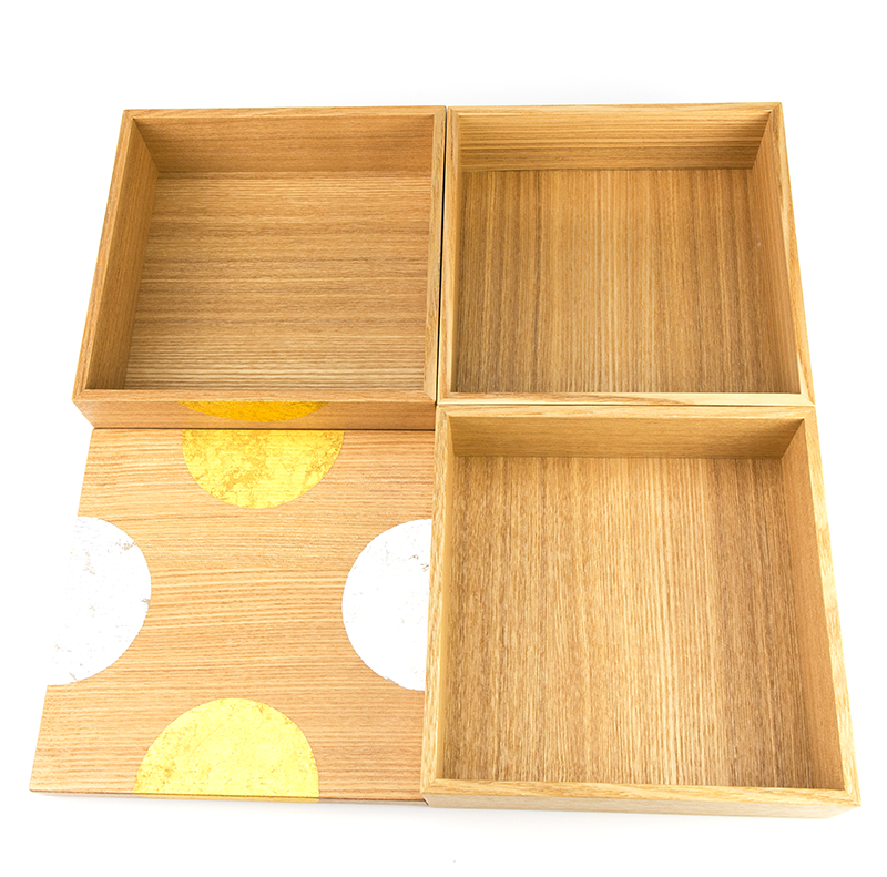 【箔蒔絵】越前塗　日月蒔絵　タモ 三段重（16.8×16.8×高さ17.0cm）［1組］【お正月】