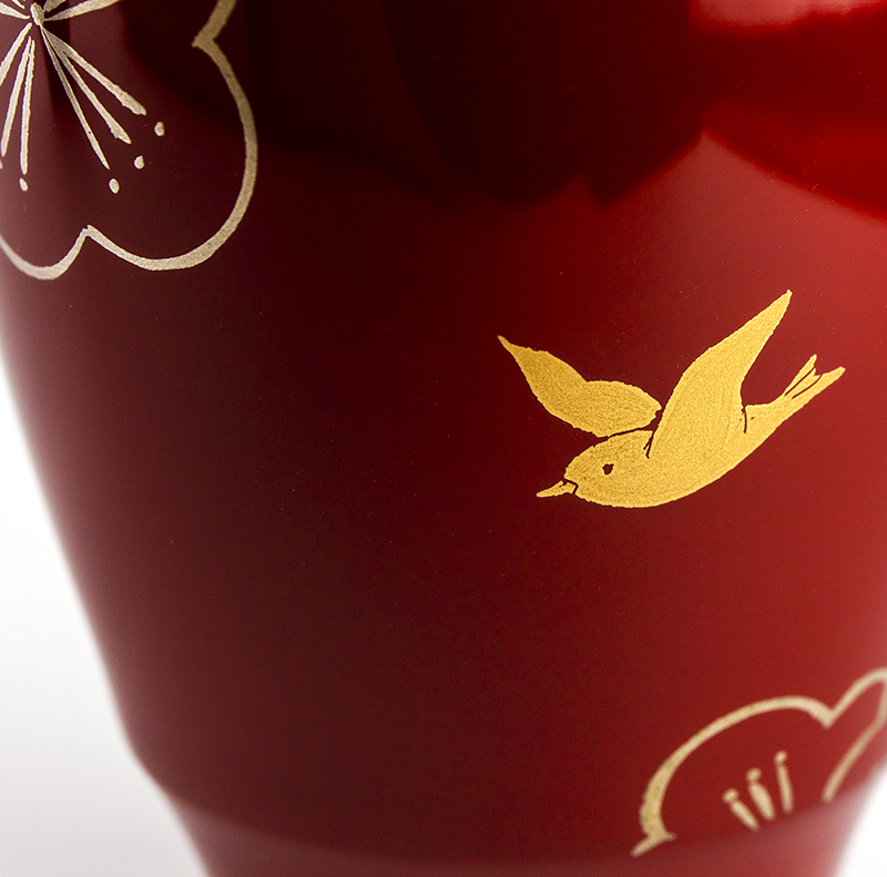【手描き蒔絵・磨き蒔絵】越前漆器　鶯が描かれたカップ