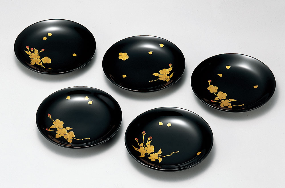 桜文様 手描き 菓子皿12枚セット 漆 漆塗 茶道具 骨董 銘々皿