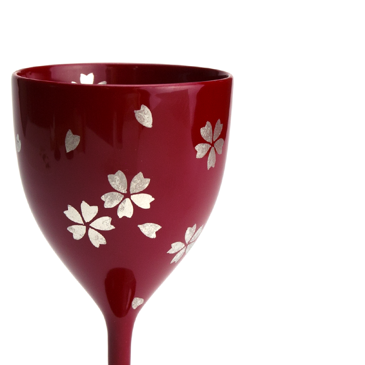 shuki3068 4a  1 - 【箔蒔絵】越前塗りのワイングラス　プラチナさくら　朱　葡萄酒杯（A）［1客］