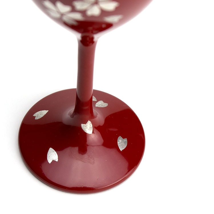 shuki3068 4a  2 - 【箔蒔絵】越前塗りのワイングラス　プラチナさくら　朱　葡萄酒杯（A）［1客］